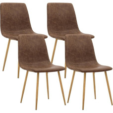 CangLong Mid Century Köögitoolid PU padjaga, seljatoega, Mid-Century Modern elutuba toolid metalljalgadega, puit, pruun 4, 4 tk komplektis