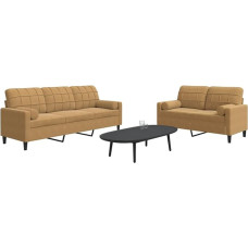 Braunes 2/3-Sitzer-Sofa Set mit Nackenrollen, Samt & Metall, 137/197 cm Model3278418