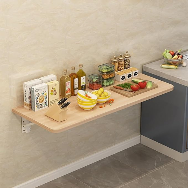 Klappbarer Küchentisch zur Wandmontage, platzsparend, schwebender Schreibtisch für kleine Räume, DropLeaf Hängetisch für Heimbüro und Computer-Arbeitsplatz (helles Walnussholz, 120 x 50 cm)