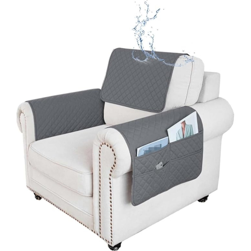 3 Stück Sofa Kopfstützenbezug Set für Relaxsessel rutschfeste Armlehnenbezüge mit Aufbewahrungstaschen Fuzzy Waschbar Couch Protector Möbel Zubehör