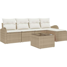 Rantry 6-teiliges Garten-Sofaset mit Kissen Braunes Poly-Rattan Gartenlounge Model3346011