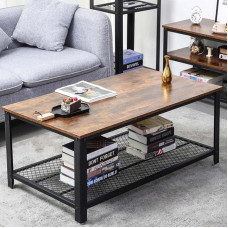 BAKAJI kaasaegne tööstuslik disainiga ristkülikukujuline kohvilaud elutuppa metallist raamiga ja tumeda MDF riiuliga Suurus 106 x 60 x 45 cm