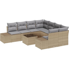 9-teiliges Garten Sofaset mit Kissen Beige Poly Rattan Gartenlounge Model3355669
