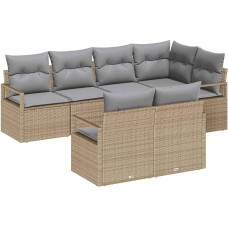 7 Teile Garten Sofaset mit Kissen Beige Poly Rattan Gartenlounge Model3355089