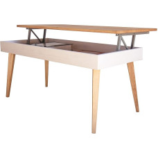 Karol Põhjamaise stiili kohvilaud sahtliga, puidust viimistlusega ja valge, valmistatud naturaalsest männi täispuidust, mõõtmed: 100 x 50 x 47 cm