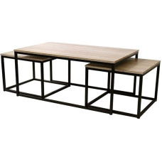 Urban living Loft kohvilaud 3-liikmeline komplekt puidust ja metallist 1-100 x 60 x 45 cm + 2-50 x 50 x 38 cm