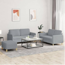 Hellgraue 2-Sitzer-Sofa-Garnitur mit Fußhocker, Stoff & Metall, 120/140 cm, max. 110 kg pro Sitz Model3202094