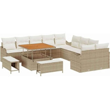 Rantry 13-teiliges Garten-Sofaset mit Kissen Beige Poly-Rattan Akazie Gartenlounge Model3362316