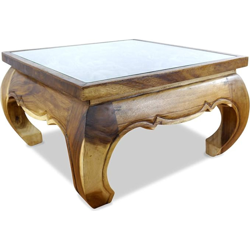 livasia Opium laud klaasist, Aasia kohvilaud, diivanilaud elevandi nikerdusega (76 x 76 cm)