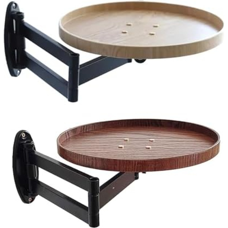 Seinale paigaldatav kokkupandav rõdulaud, väike laua hoidja, teleskoopiline pikkus 2,7-16,9 tolli, ümmargune kokkupandav kohvilaud, 180 ° eemaldatav väljapandav disain magamiseks