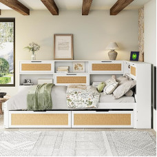 FAYICIC Täispuidust diivanvoodi 140 x 200 cm koos sahtliga Multifunktsionaalne üheinimesevoodi Lastevoodi paljude panipaikadega ja laadimisportiga Valge