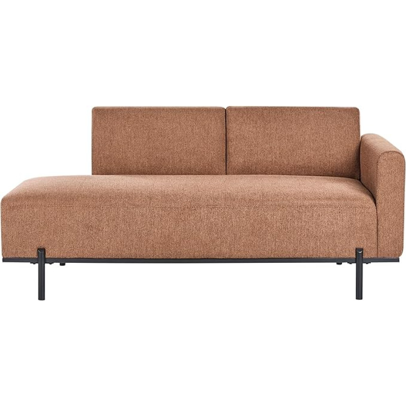 Beliani Savasse Chaise Longue Linen Look Golden Brown Right koos käetoe metallraamiga