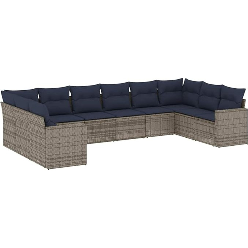 10-TLG. Garten-Sofagarnitur mit Kissen Grau Poly Rattan Gartenlounge mudel3219461