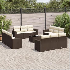 Rantry Gartensofa-Set 13-teilig mit braunen Kissen aus Polyrattan, Set Schlafsofa Wohnzimmer Couch, modernes Sofaset für den Außenbereich, Gartenmöbel Modell 3218773