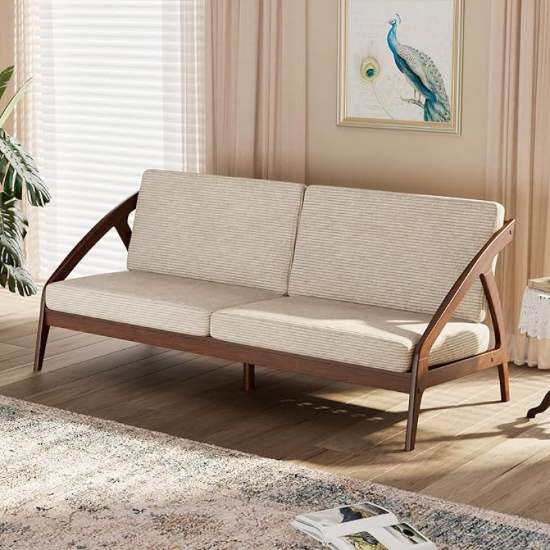 Lartis 3-kohaline retro diivan, eemaldatavad ja pestavad padjad, Mid Century Modern