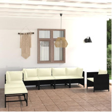 Set Schlafsofa, 8-teiliges Gartensofa-Set mit Kissen aus Polyrattan, schwarz, Set Schlafsofa, Wohnzimmer, Sofa, Garten, modernes Sofaset für den Außenbereich, Möbel