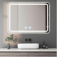 ZMHPLKH Bathroom Mirror with Lighting, Bathroom Mirror with Lighting, LED Mirror, Hardened Mirror, 3 Light Colours, Dimmable, with Anti-Fog Function, Memory Function 60 x 80 cm