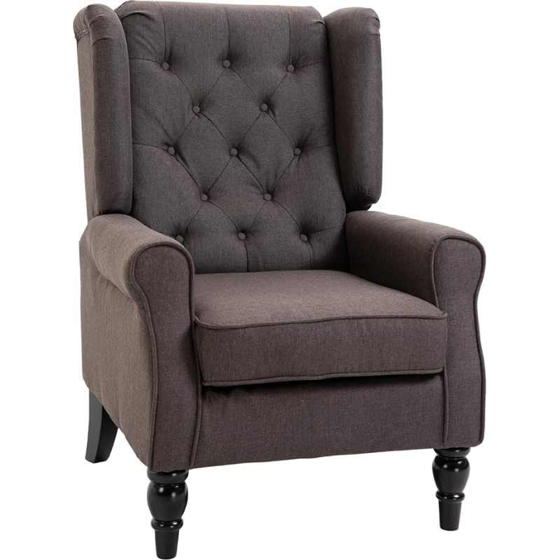 HOMCOM Single Recliner Chair with Tufting, Wooden Feet, Polyester 76 x 86 x 108 cm, Brown/Grey
