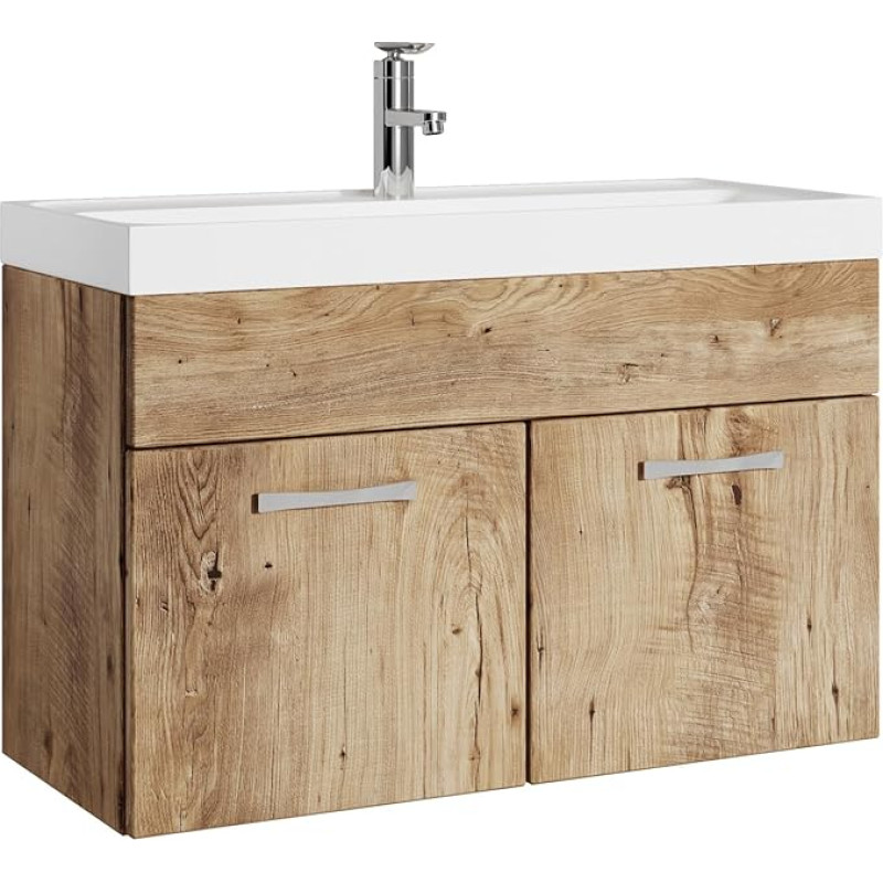 Paso 01 Vannitoamööblikomplekt, 80 cm, Tammepuust kastanpruun, aluskapp, valamu, valamutualus, pesupott