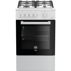 Beko FSG52010FW Vabalt seisev gaasipliit, gaasipliit, 50 cm, 4 toiduvalmistamise tsooni, gaasipliit elektrisüütega ja sisetemperatuuri näidikuga, eemaldatav siseklaas, valge