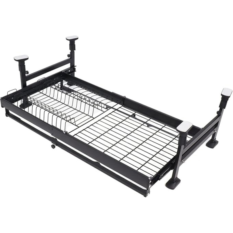 Dish Dryer with Draining Board, Rust Resistant Dish Rack with 2 Levels, Dish Dryer for Worktop, Large Dish Rack, Extendable Double Layer Dish Dryer for Kitchen