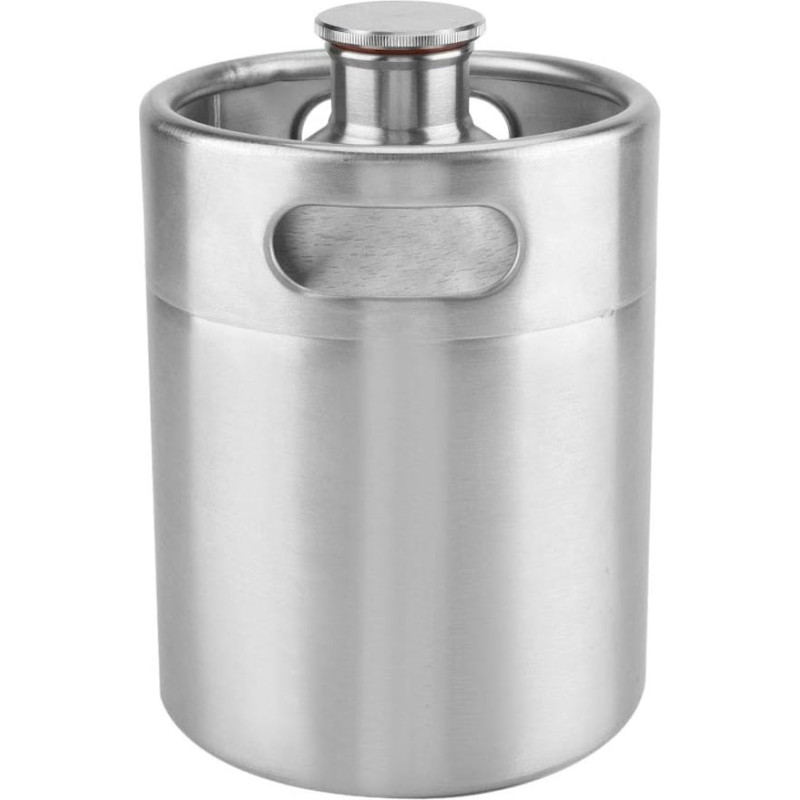 Beer Barrel, 304 Stainless Steel Beer Growler, Mini Barrel Beer Bottles, Portable Beer Cider Dispenser for Home Brewing (2L)