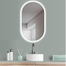 HOKO LED Mirror Oval 50 x 90 cm High + Horizontal Mounting Bathroom Illuminated Exterior Ideal as Dressing Table Mirror Touch Switch Light Change Warm White Cool White Neutral Silver B