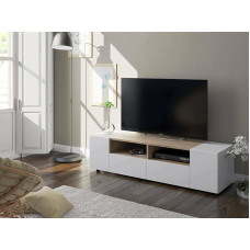 Dmora - TOPEKA TV Stand, TV Sideboard for Living Room, Modern TV Stand, Low Multipurpose Sideboard, 138 x 42 x 36 cm, White and Oak