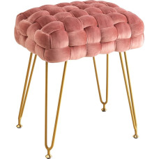 LUE BONA Velvet Stool Dressing Table Stool Rectangular Padded Stool Metal Legs Pink