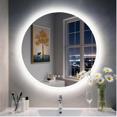 S'bagno 600 mm Round Illuminated Bathroom Mirror with LED Lighting, Bathroom Mirror with Lighting with Touch Sensor/Dimming/Colour Changing and Bluetooth Speaker