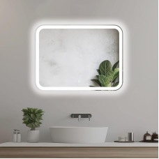Home Glow 80 x 60 cm Horizontal Bathroom Mirror with LED Lighting, Illuminated Bathroom Mirror with Touch Switch, Rectangular LED Bathroom Mirror with Natural White LED Front Light