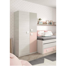 Dmora - Manchester Wardrobe 3 Doors Wardrobe for Bedroom Wardrobe with 3 Shelves and Clothes Rail 90 x 52 x 200 cm Grey and Pink