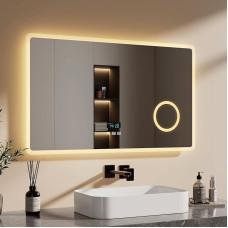 EMKE® 7-in-1 vannitoa peegel koos valgustusega, 100 x 60 cm, 3000 K/4000 K/6500 K Touch, timmitav, uduvastane, 3 x kosmeetikapeeglit, Bluetooth, energiasäästu, IP44, lihtne paigaldatav seinapeegel.