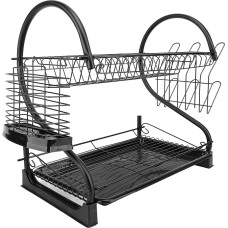 Walmeck Large Capacity Double Layer Iron Dish Drying Rack Kitchen Organizer Space Saving