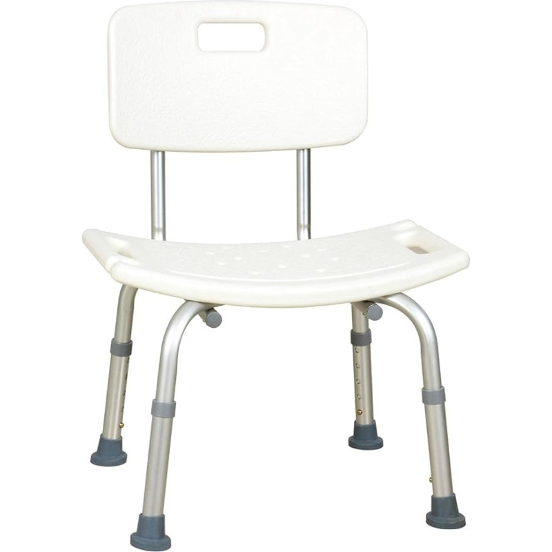 OR8 Bath Chair Shower Stool Lightweight Rustproof Aluminum Frame Non-Slip Feet Padded Seats Perforated Top and Back Rest