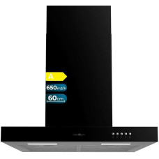 Cecotec Bolero Flux TM 606500 Black A Cooker Hood 60 cm Motor 165 W Decorative Stainless Steel Finish Suction 650 m³/h Mechanical Control 3 Power Levels Light and Carbon Filter