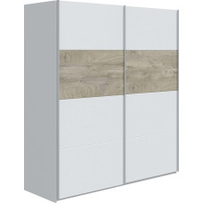 Habitdesign, Aikos Wardrobe - Sliding Door Wardrobe with 2 Sliding Doors for Bedroom, Large Storage Space in Arkit White and Alaska Oak, Dimensions: 180 x 200 x 60 cm (W x H x D), Model Aikos
