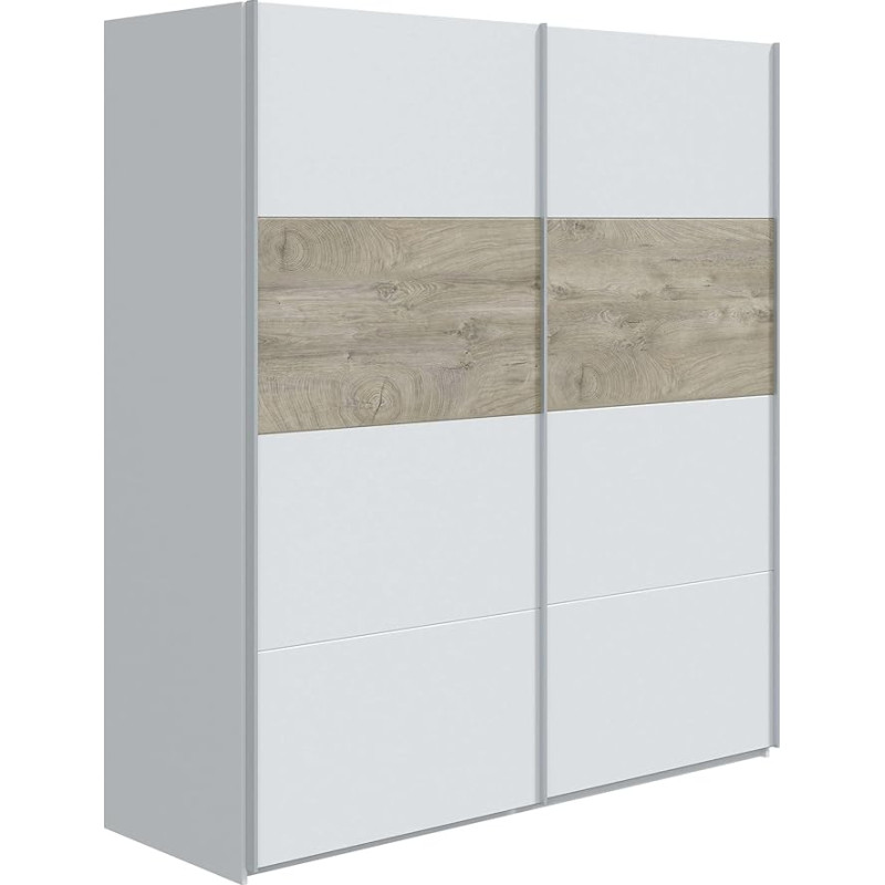 Habitdesign, Aikos Wardrobe - Sliding Door Wardrobe with 2 Sliding Doors for Bedroom, Large Storage Space in Arkit White and Alaska Oak, Dimensions: 180 x 200 x 60 cm (W x H x D), Model Aikos