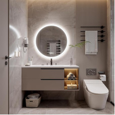 luminorcrest Bathroom Mirror with Lighting, Round, 60 cm, Wall Mirror, LED Bathroom Mirror, 3 Light Colours, Dimmable, with Touch, Anti-Fog, CRI90+, Tempered Glass, Side and Back Light