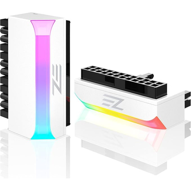 EZDIY-FAB ATX 24-pin 90 kraadi toitepistik 5V 3 Pin ARGB Rainbow Female to Male to Power Supply for Computer Motherboard ATX Power Supply 1 Pack White