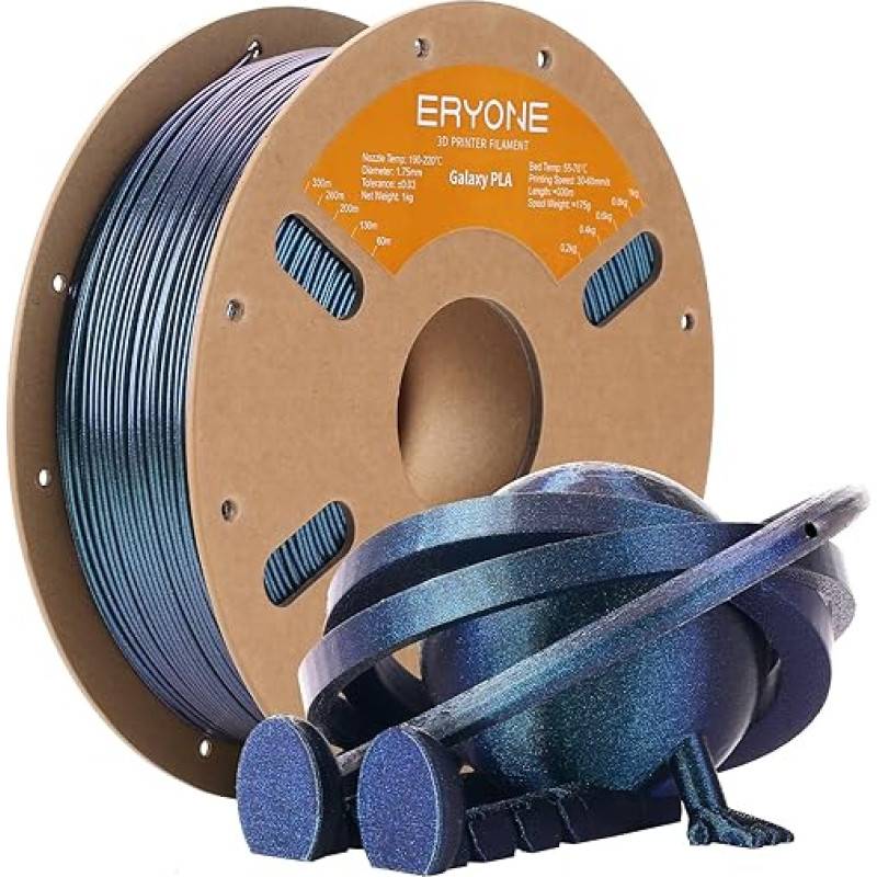 ERYONE Glitter PLA filament 3D printerile, 1.75mm +/-0.03mm, 1kg/Spool, Sirius Mist (sinine)