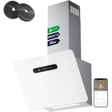 CIARRA CBCW6736K A+++ pliidikupu 60 cm Ringlusrakendus SensorTouch Operation Peata kallutuskapuut 650 m³/h väljatõmbeõhk CBCF003 Aktiivsöefiltriga seinakupu Roostevaba teras klaasist valge