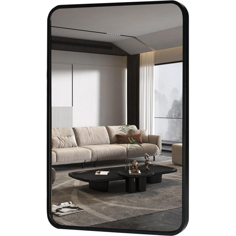 moderntop must alumiiniumraamiga ruudukujuline seinapeegel - 80 x 60 cm niiskuskindel vannitoa peegel magamistuppa, elutuppa ja esikusse, horisontaalne või vertikaalne paigaldus võimalik