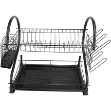 BAOFUYA 2 Tier Iron Dish Dryer, Space Saving, Large Dish Dryer, Kitchen Organisers and Kitchen Counter Storage Rack (Black)