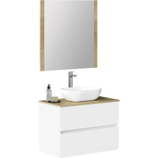 Baikal Bathroom Furniture Set with Two Drawers Wall Mounted with Spare Basin and Mirror with Wooden Frame Dimensions 80 x 54.5 x 46 cm Comes Assembled