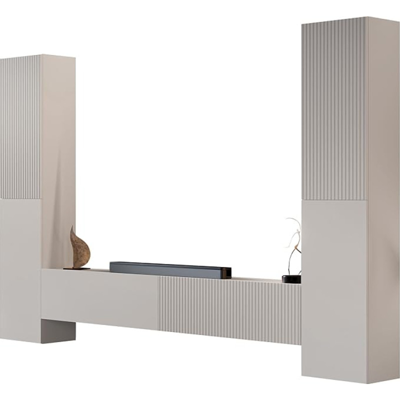 Mirjan24 Cholon II Wall Unit, Modern Living Room Set, Wall Cabinet, Display Cabinet, TV Lowboard (Cashmere)