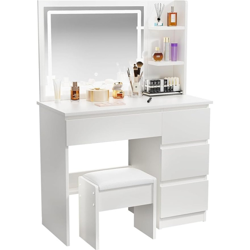 ZenkiHome Dressing Table, Dressing Table with Mirror and Adjustable Lights, Dressing Table with Stool for Girls and Adults
