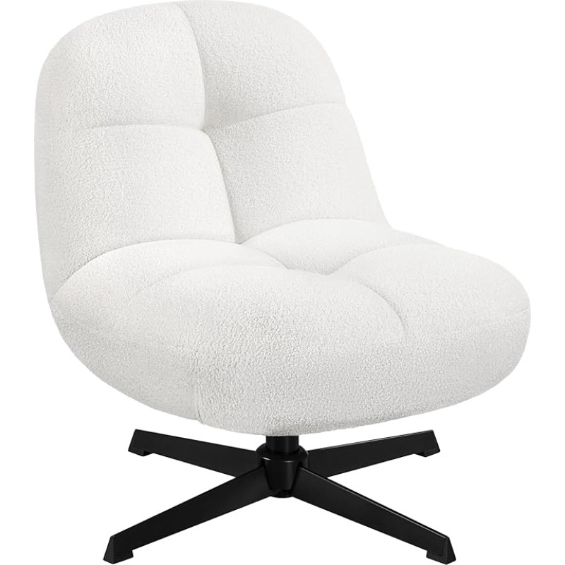 Yaheetech Boucle Fabric Upholstered Chair without Armrests 360° Rotating Seat Armchair for Living Room / Bedroom / Reception Room White