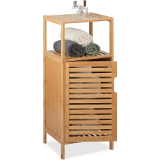 Relaxdays Bamboo Bathroom Cabinet, H x D: 87 x 36.5 x 33 cm, Narrow Bathroom Shelf with Door, 2 Open Shelves, Bathroom Chest of Drawers, Natural