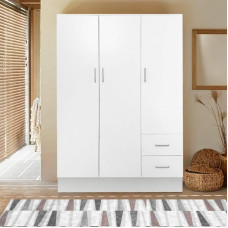 Guardaroba 3 ante Calahorra, Mobile Camera da letto, Cabina Armadio Chiusa, Armadio appendiabiti a 3 ante e 2 cassetti, 120 x 50 x 170 cm, Bianco